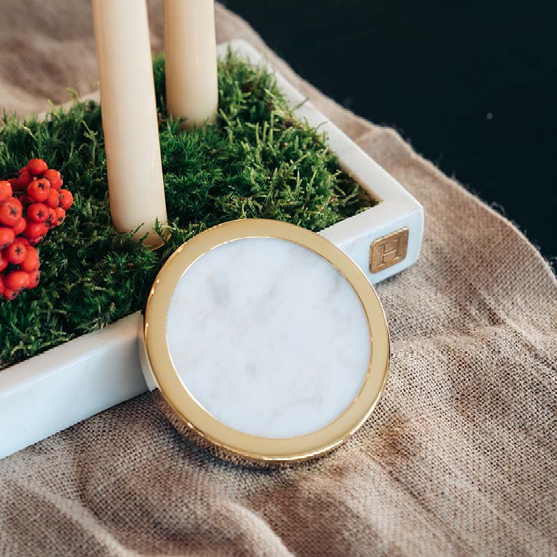 Glasunderlägg - Marmor & Mässing