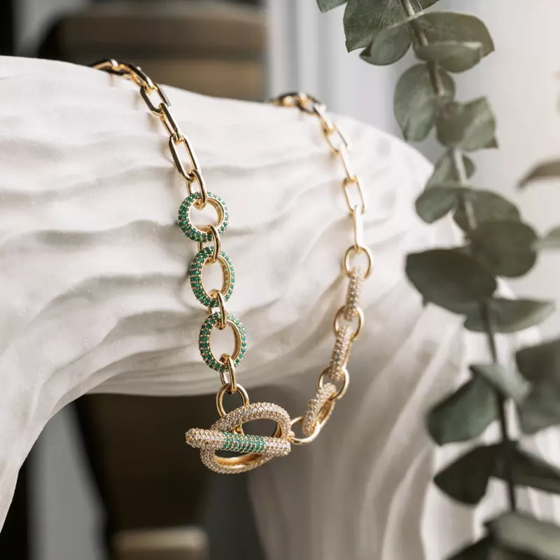 Necklace, Illuminare Verde - Gold